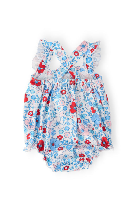 Patriotic Petals Ruffle Cross Back Romper