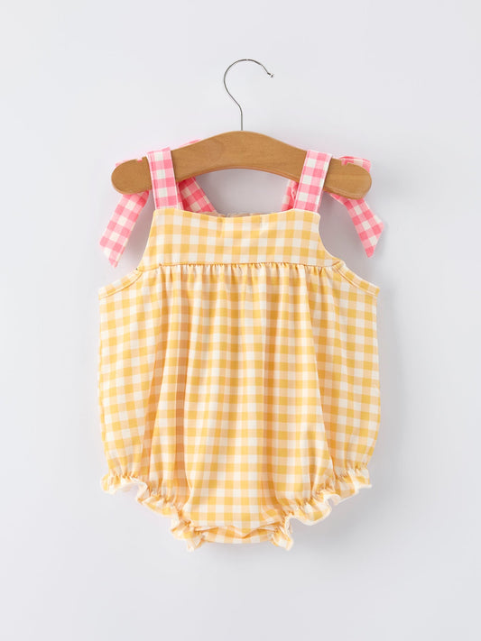 Fish Embroidery Smocking Plaid Baby Girl Romper