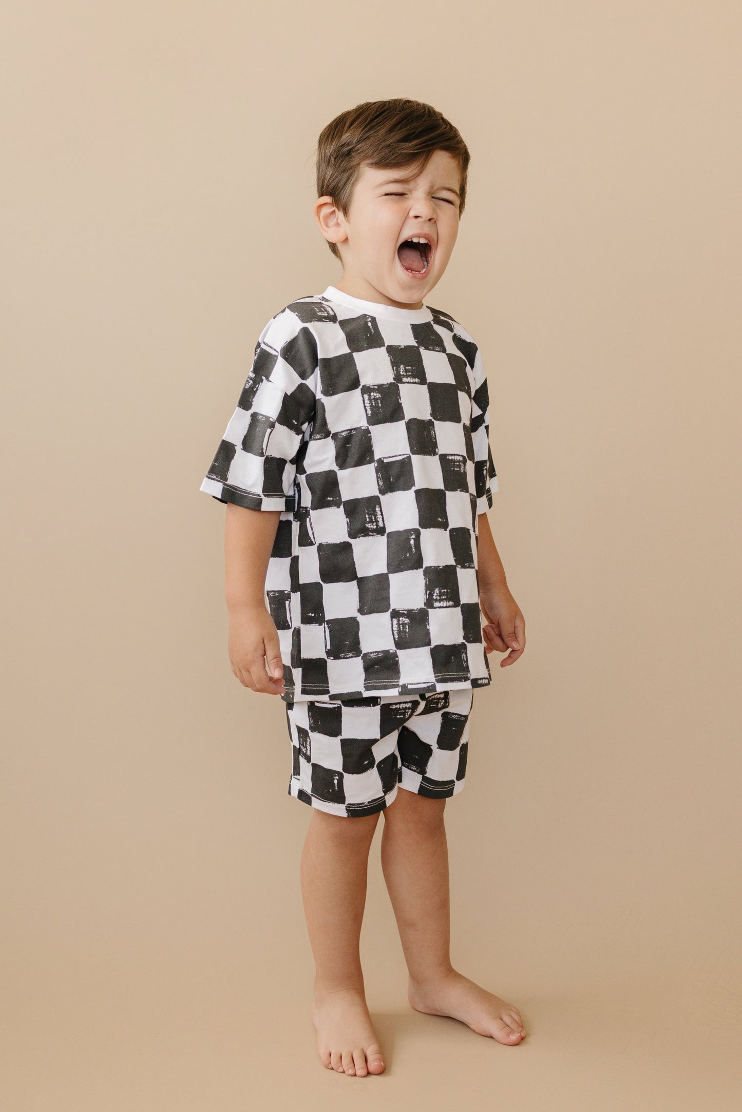 Organic Cotton Black & White Checkered Shorts Set
