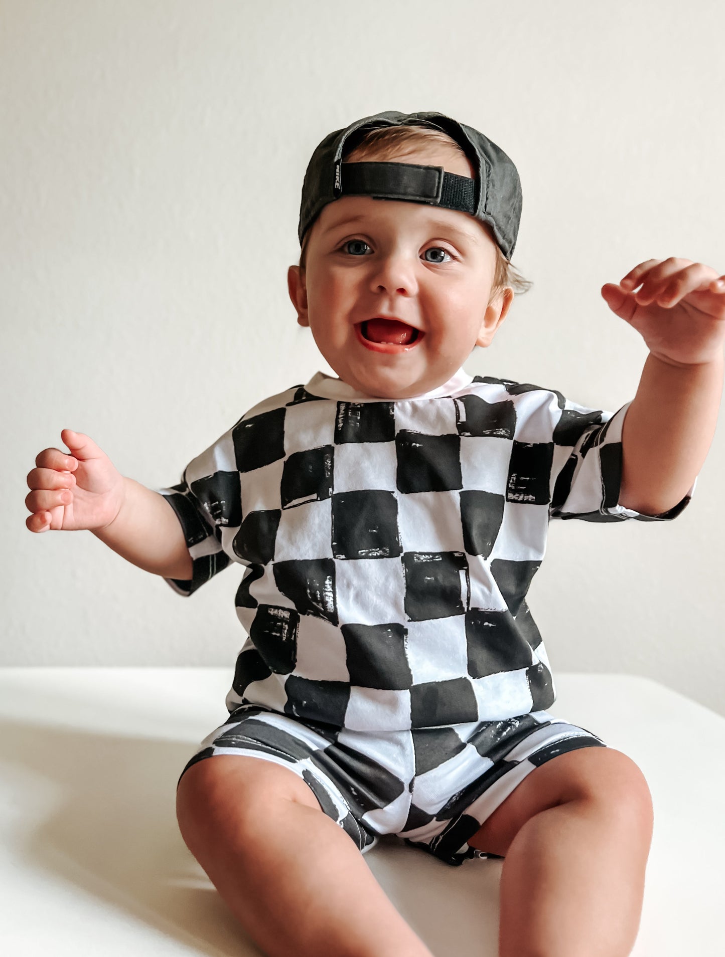 Organic Cotton Black & White Checkered Shorts Set