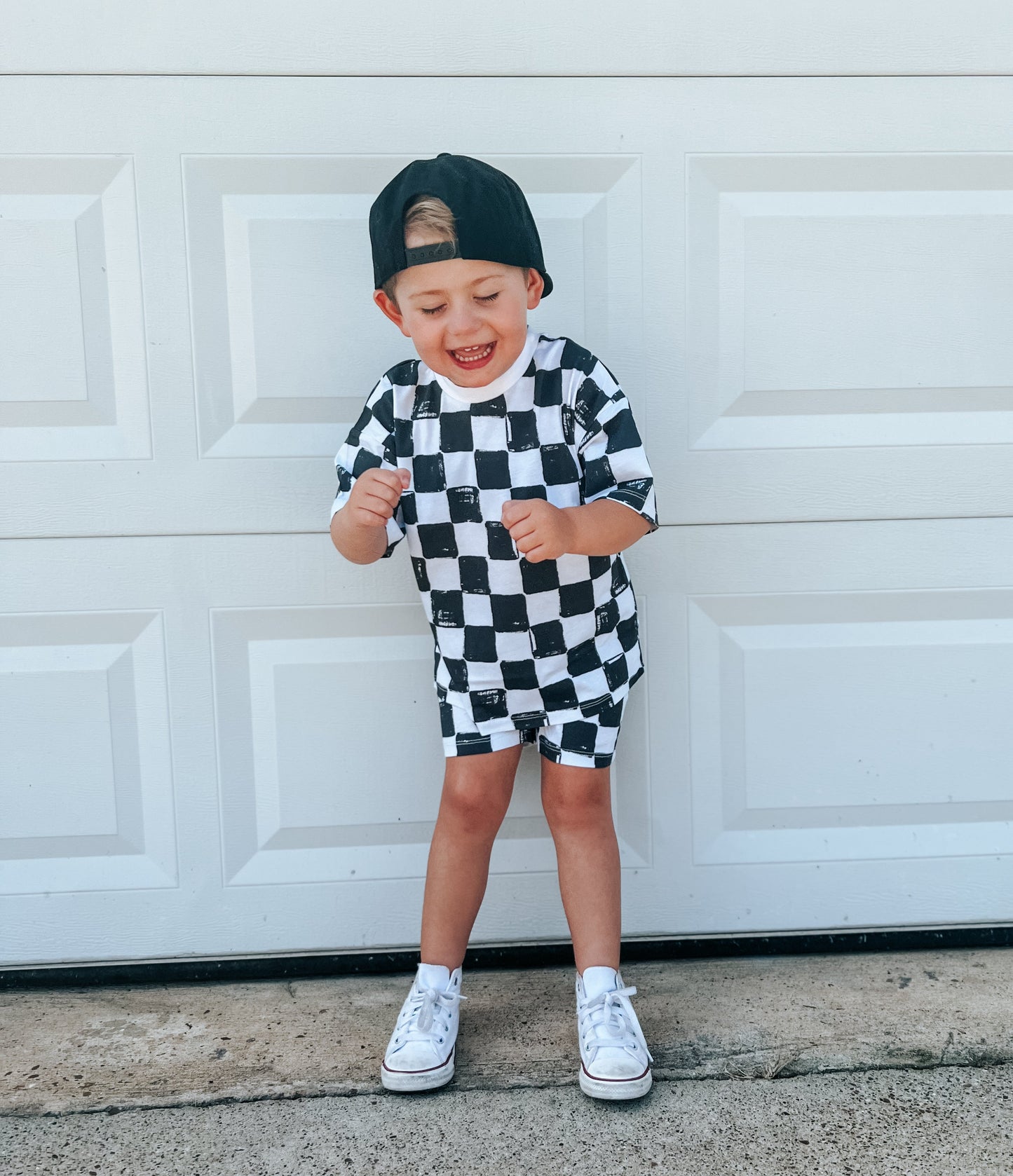 Organic Cotton Black & White Checkered Shorts Set
